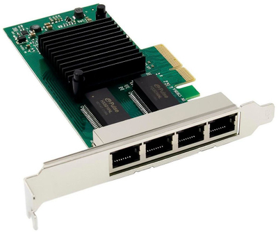 Kartë rrjeti Microconnect I350-T4, PCIe X4, 4 porta, e gjelbër