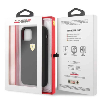Kapak silikoni Ferrari Scuderia për iPhone 11 Pro Max, i hollë, antirrëshqitës, i zi