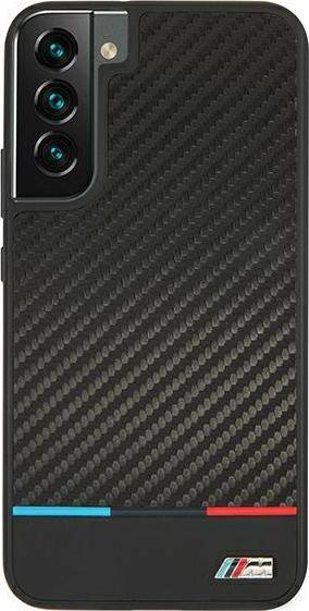 Mbrojtëse telefoni BMW Carbon Tricolor për Samsung Galaxy S22 Plus, efekt karboni, e zezë