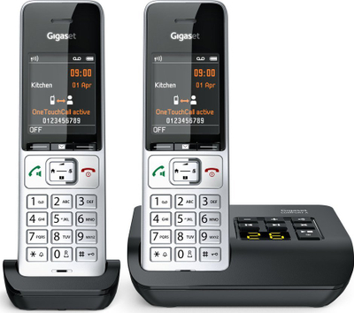 Безжичен телефон Gigaset COMFORT 500A Duo, DECT аналоген, телефонска секретарка, црно-сребрен