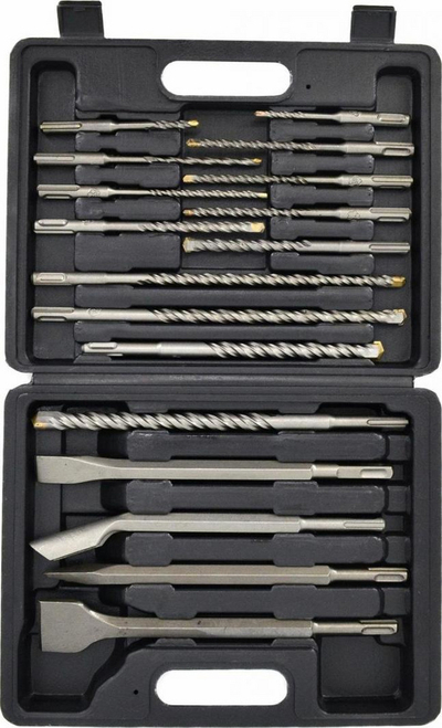 Set daltash dhe stërvitjesh SDS Plus AWTools AW42917, 17 copë, në kuti plastike, gri