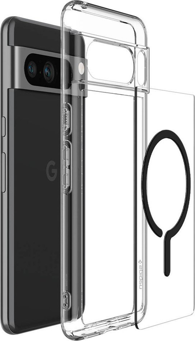 Këllëf telefoni Spigen Ultra Hybrid OneTap Metal Ring MagSafe për Google Pixel 8 Pro, transparent, i zi