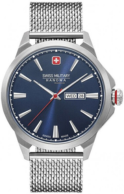 Orë dore për meshkuj Swiss Military Hanowa Day Date Classic, e argjendtë/kaltër