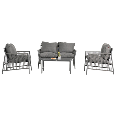 Set dhomë ndenjjeje outdoor Deandra HM6507.01, 4 ulëse, metal me jastëkë, gri