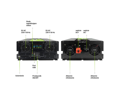 Inverter Green Cell PowerInverter LCD INVGC12P2000LCD, 2000W, valë sinusoidale e pastër, i zi