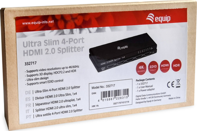 Ndarës HDMI Gembird 332717, 4 porta, 4K 60Hz, ultra i hollë