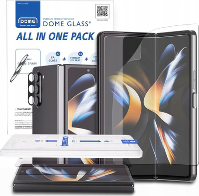 Mbrojtës ekrani Whitestone Dome për Samsung Galaxy Z Fold 5, xham i temperuar, paketë All in One, transparent