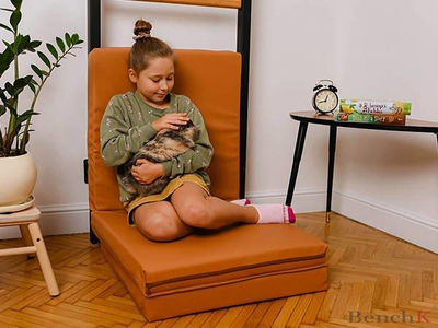 Преклоплив гимнастички душек BenchK, за деца, еко кожа, кафеав