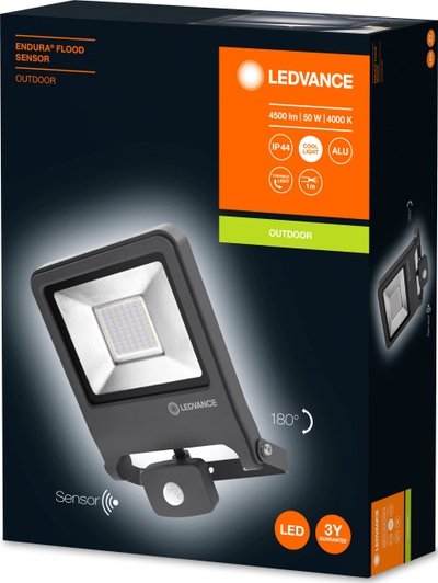Prozhektor LED Ledvance Endura Flood me sensor, 50W, 4000K, gri e errët