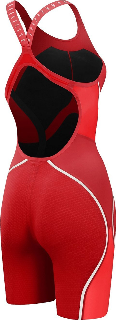 Kostum gare noti për goca Speedo Fastskin LZR Pure Intent 2.0 Openback Kneeskin, i miratuar nga FINA, i kuq me të bardha