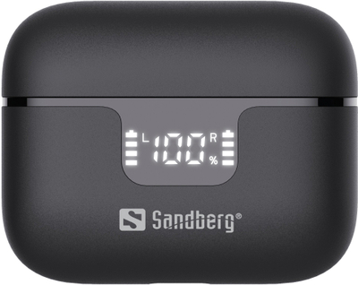 Kufje wireless Sandberg Wireless Earbuds ANC ENC, Bluetooth, me kasë karikimi me ekran, të zeza