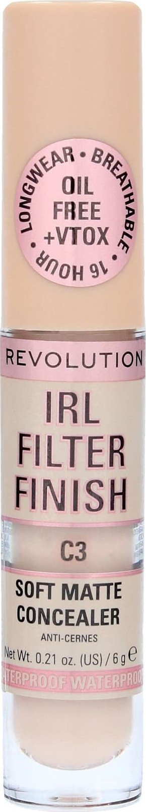 Korrektor Makeup Revolution IRL Filter 16H, hidratues, mbulim i plotë, nuanca C3