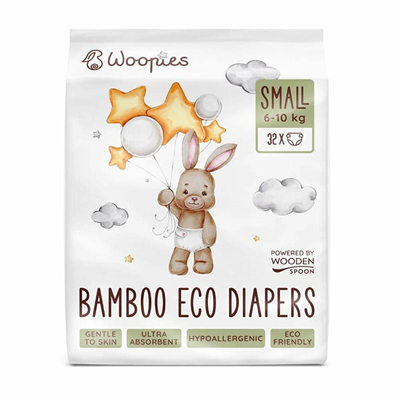 Пелени WoodenSpoon Woopies, мали (6 – 10 кг), ECO, 32 парчиња
