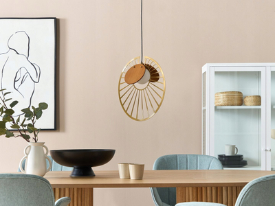 Lampë varëse Beliani Bargo, metal edhe dru, stil modern, ari mat