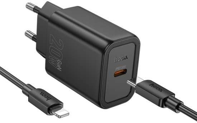 Karikues muri HOCO N60, 20W PD, Type C me kabllo Type C në Lightning, i zi