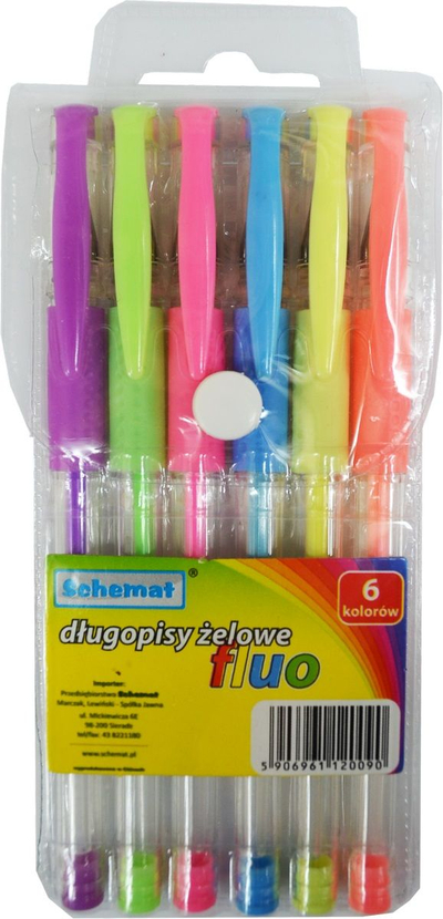 Сет гел пенкала флуоресцентни Schemat, 6 бои, транспарентно тело