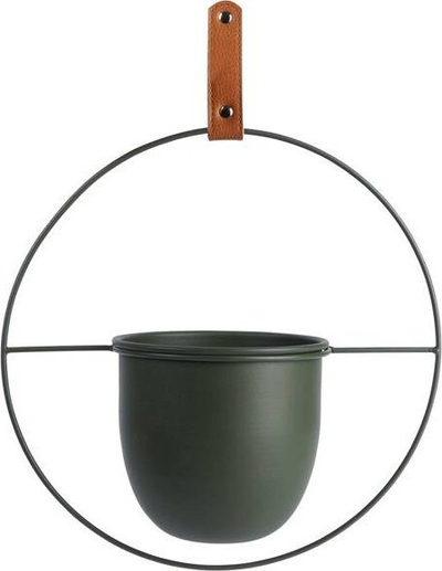 Vazo varëse dekorative Hanging Pot, me rrip lëkure, për mur ose tavan, e bardhë