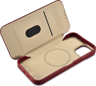 Këllëf folio ICarer CE për iPhone 14, lëkurë e vërtetë, MagSafe, i kuq