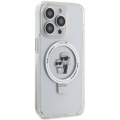 Këllëf telefoni Karl Lagerfeld për iPhone 15 Pro Max, me unazë mbajtëse, MagSafe, i bardhë