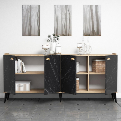 Komodë melamine pamje mermeri 180×41×77,8 cm (HM9045.01), zezë