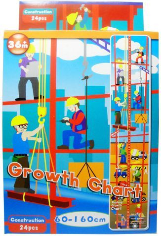 Tabelë matëse rritjeje Swede Miarka Growth Chart, me motiv ndërtimi, 60-160cm, shumëngjyrëshe