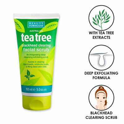 Pastrues për fytyrë Beauty Formulas Tea Tree Exfoliating, 150 ml