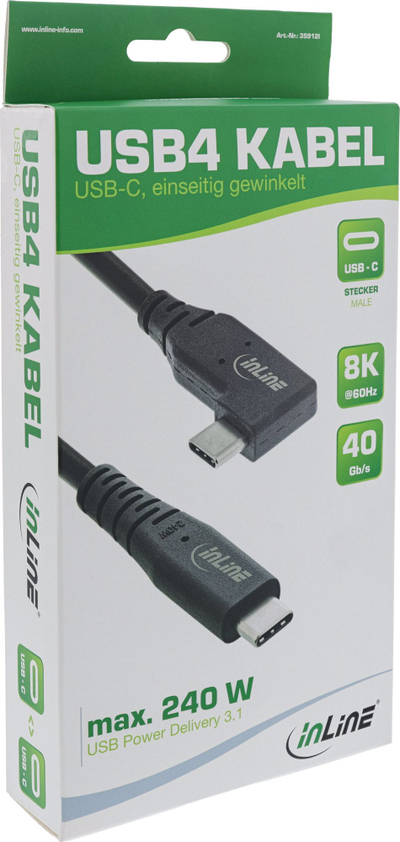Kabllo USB4 InLine, USB C me kënd, 240W PD, 8K 60Hz, 2m, e zezë