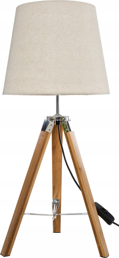 Lampë tavoline Runo H58, tripod bambu, abazhur bezhë prej tekstili
