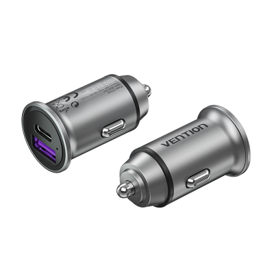 Karikues veture Vention Two Port USB A C, 60W, metal, gri