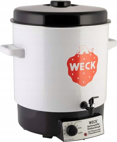 Диспенсер за топли пијалоци Weck Automatik Einkochtopf, со термостат, со цедалка, бела крем и црна