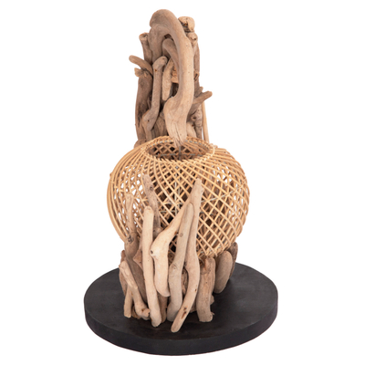 Dritë tavoline dekorative ASHIN HM4438, driftwood dhe ratan, 30x30x49cm, ngjyrë natyrale