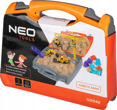 Lodër kantier ndërtimi NEO TOOLS Construction Site, rërë kinetike 750g, me valixhe, shumëngjyrëshe
