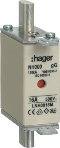 Siguresë Hager NH000 LNH0016M, 16A, 500V gG, e bardhë