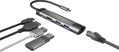 Stacion USB C Natec Fowler Go NMP 1985, HDMI, RJ 45, gri