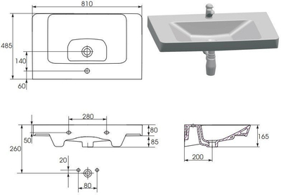 Lavabo MOBILJE Mille 80, për banjo, e bardhë