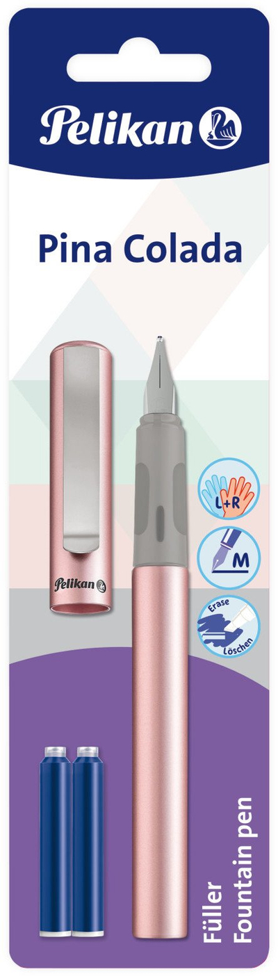 Stilolaps me bojë Pelikan Pina Colada, majë M, me 2 karikatorë, rozë metalike