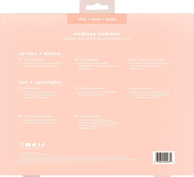 Set furçash makeup Real Techniques Endless Summer Glow, 6 copë, për fytyrë e trup, rozë