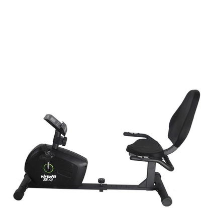 Biçikletë ushtrimesh recumbent VirtuFit RB 1.0, me kompjuter trajnimi, me rezistencë që e rregullon vetë, e zezë