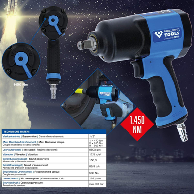 Çelës goditës me ajër KS Tools BT160100, 1/2", 1450 Nm, blu e zi