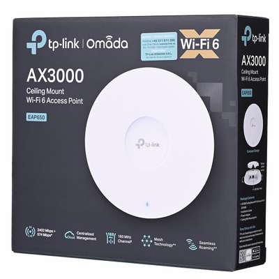 Access point TP-Link EAP650, WiFi 6 AX3000, PoE, i bardhë