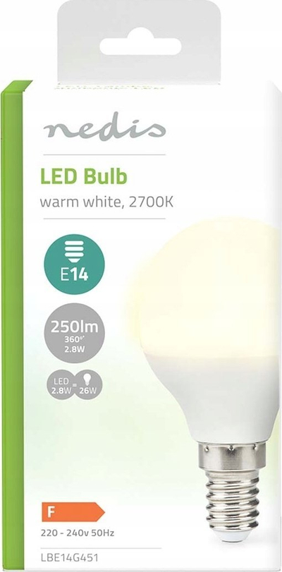Llambë LED Nedis G45, E14, 2.8W, 250 lm, dritë e bardhë e ngrohtë