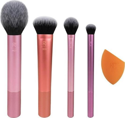 Set furçash grimi Real Techniques Everyday Essentials, 4 furça, 1 sfungjer, portokalli