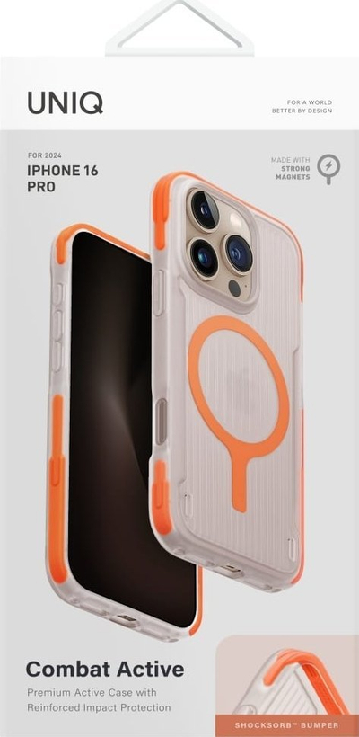 Mbështjellës telefoni Uniq Combat Active MagClick për iPhone 16 Pro, përputhet me MagSafe, portokalli