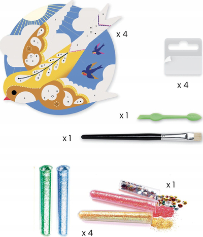 Set kreativ me glitter Djeco Paradisio, 4 tabela, për kalamaj 6-10 vjeç, shumëngjyrësh
