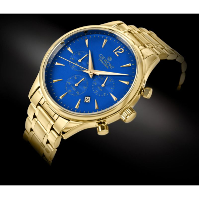 Orë burrash Giewont GW6310 B5, kronograf, xham safir, gold blue