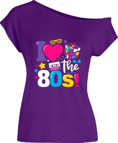 Bluzë për goca “I Love The 80s”, retro, me njënë shpatull zbuluar, rozë