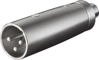 Adapter mikrofonash PremiumCord XLR mashkull në RCA femër, metal, argjend