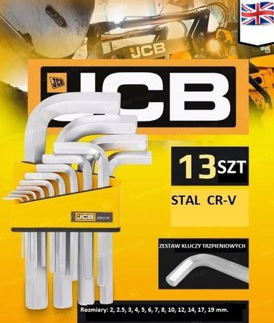 Set çelësa imbus JCB, 13 copë, 2-19 mm, metalik