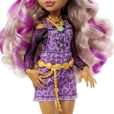 Kukull Monster High Clawdeen Wolf, me gëzof mode, me qenush, vjollcë