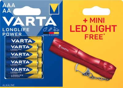 Set baterish VARTA Longlife Power LR03 LR06, 4 copë, elektrik dore i vogël LED, me ngjyra të ndryshme